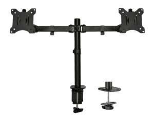 1714 – Dubbele Monitorarm | 17/32 Inch | Bureauklem + bladdoorvoer | Zwart