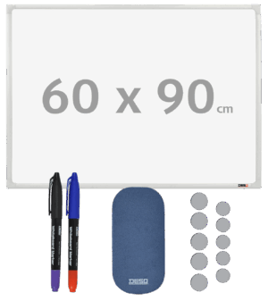 4107 + 4260.90 – Whiteboard met starterspack | Magnetisch | Aluminium Frame | 60 x 90 cm